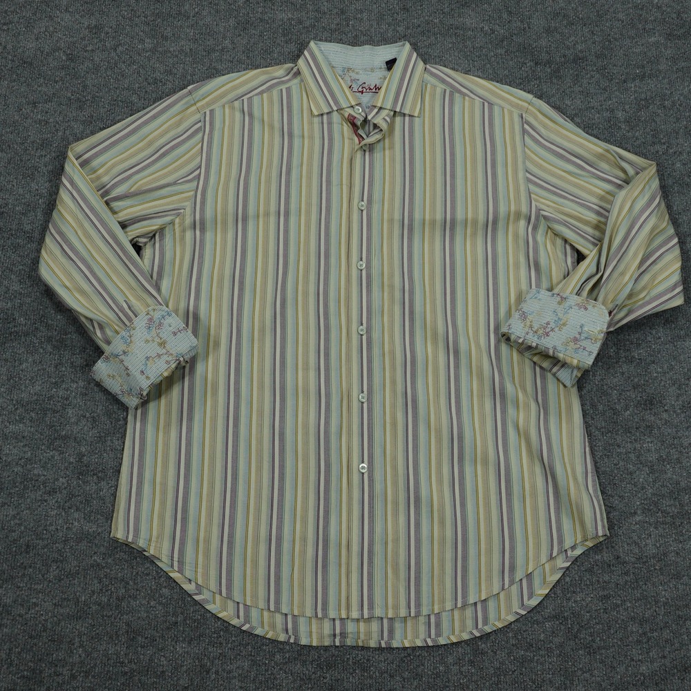 Robert Graham Shirt Mens Large Multi-Color Stripe Long Sleeve Flip Cuff Cotton